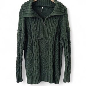 Free People Oversized Quarter Zip Driftwood Cable Knit Polo Sweater